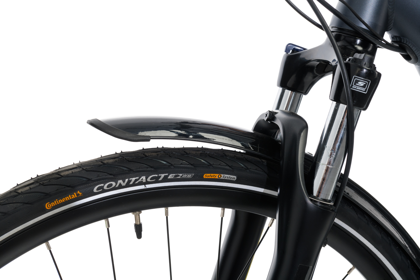 Adventure eBike in Charcoal showing Suntour fork from Reid Cycles Australia