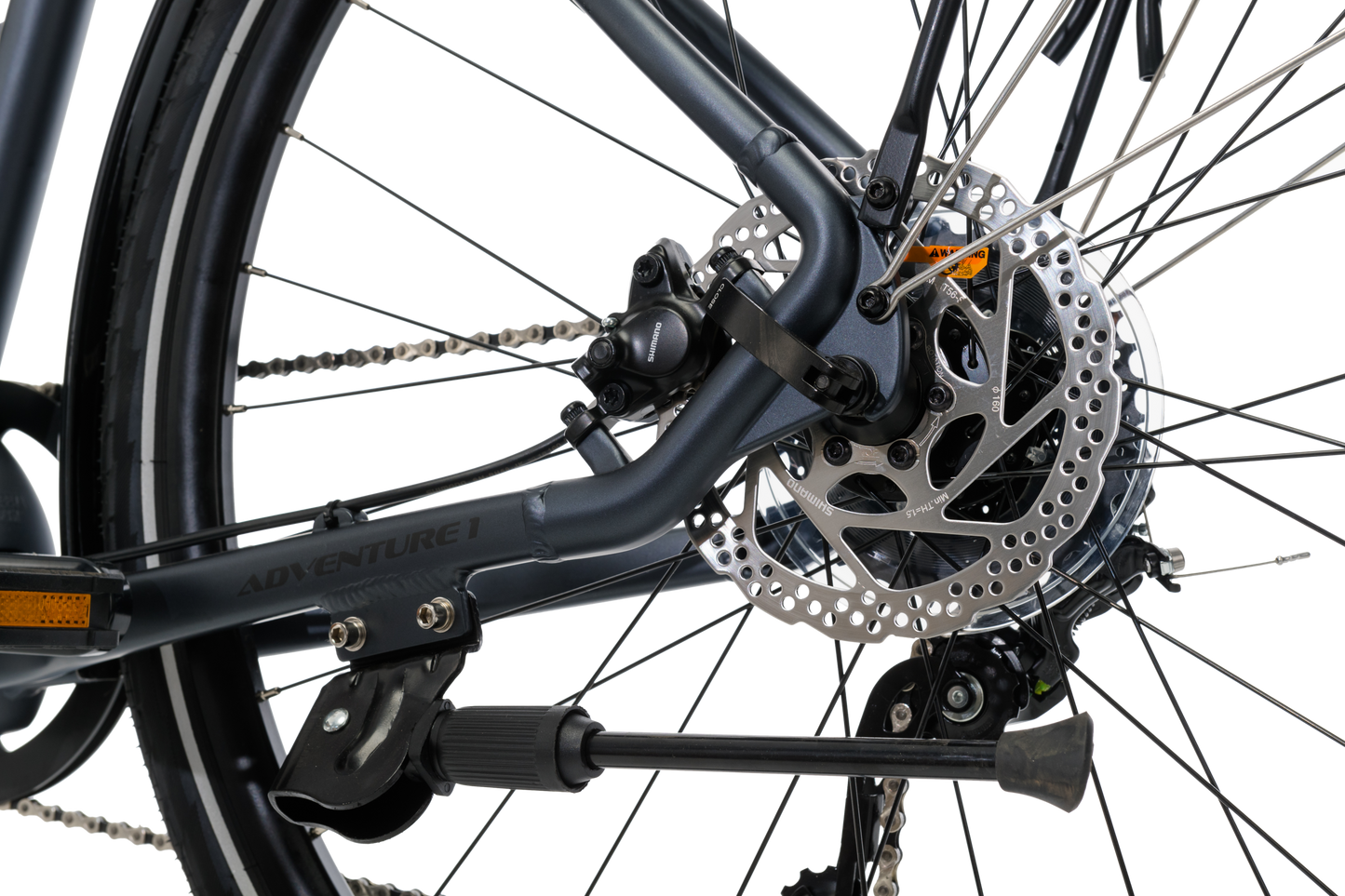 Adventure eBike in Charcoal showing hydraulic disc brakes from Reid Cycles Australia