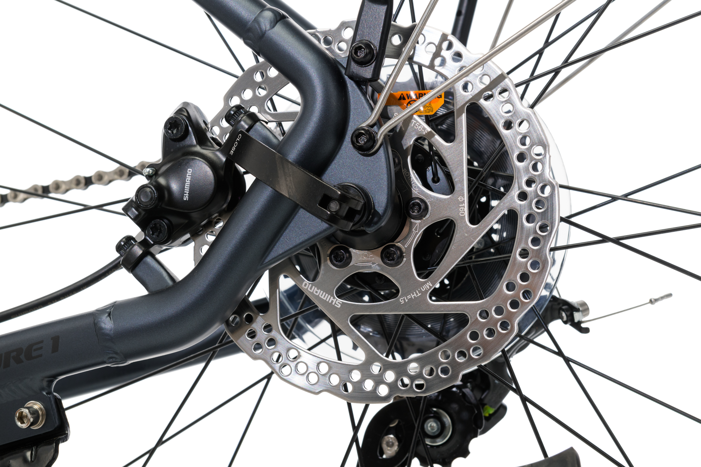 Adventure eBike in Charcoal showing hydraulic disc brakes from Reid Cycles Australia