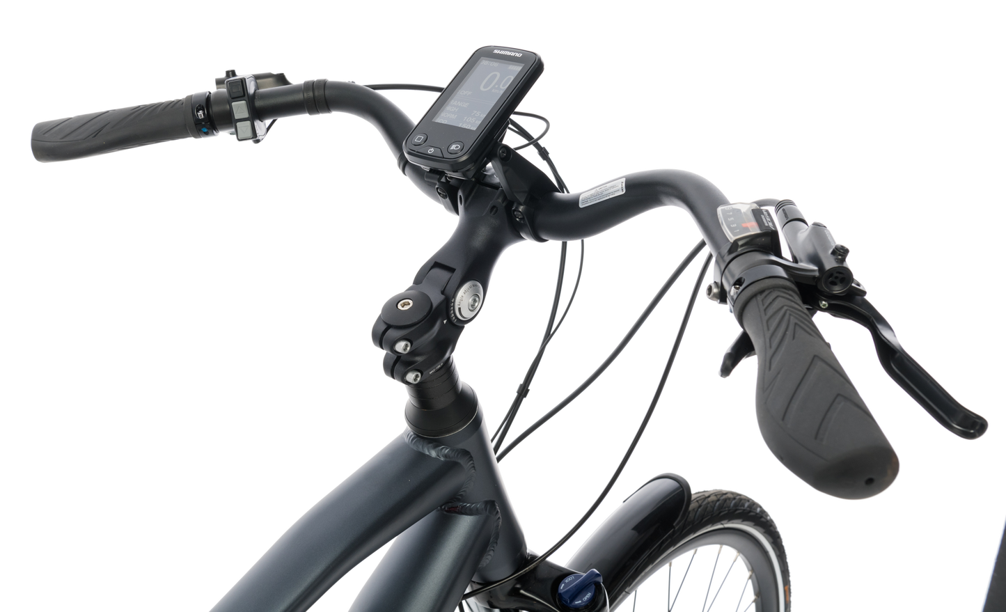 Adventure eBike in Charcoal showing handlebars from Reid Cycles Australia