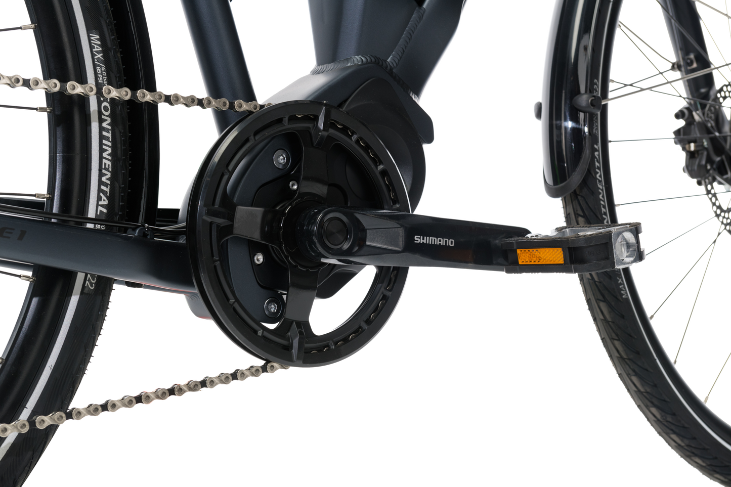 Adventure eBike in Charcoal showing drivetrain and pedal from Reid Cycles Australia