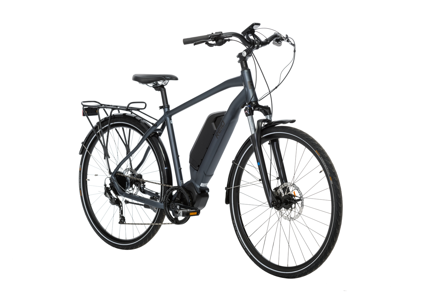 Adventure eBike in Charcoal showing on front angle from Reid Cycles Australia
