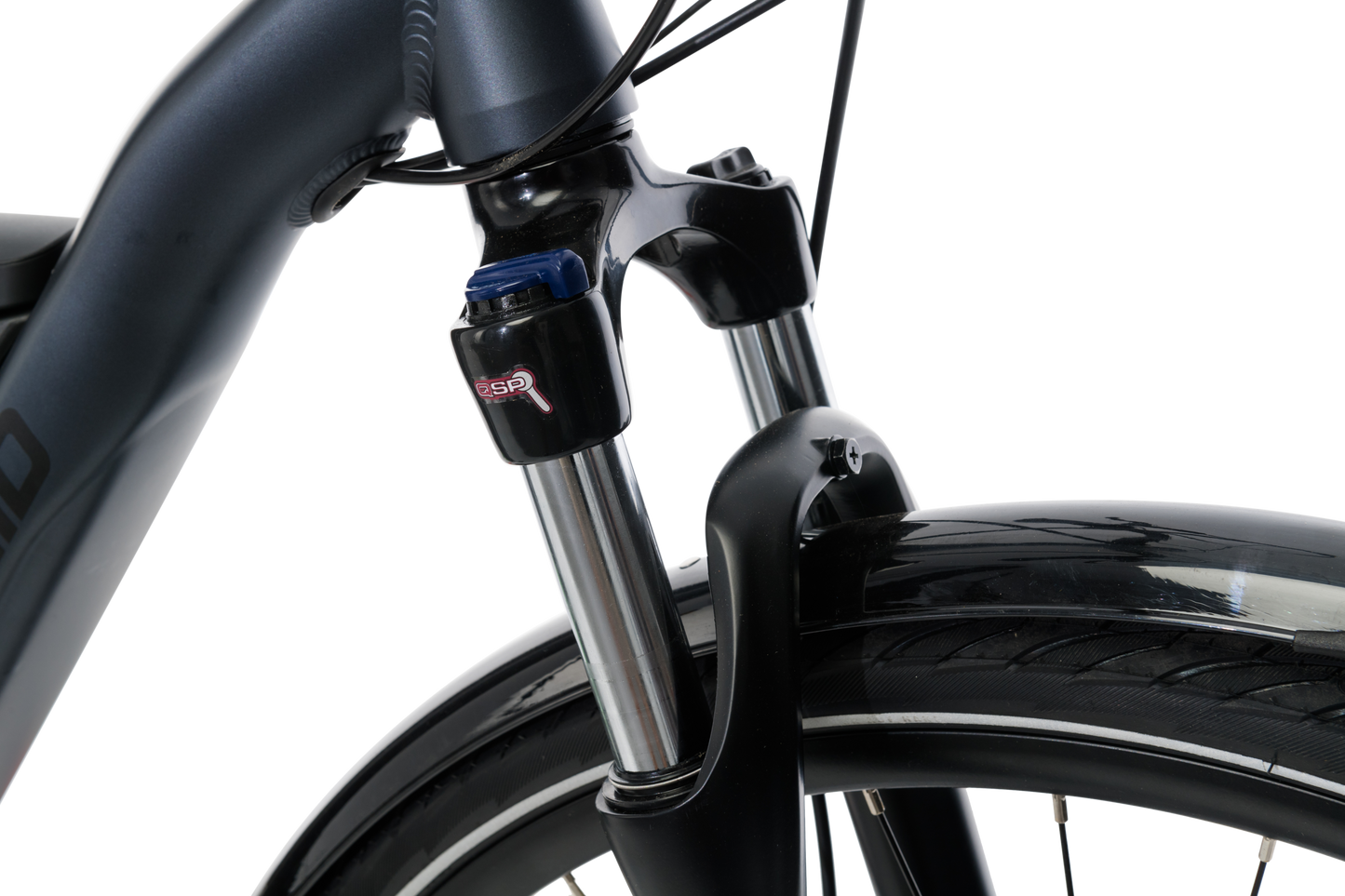 Adventure eBike in Charcoal showing Suntour fork from Reid Cycles Australia