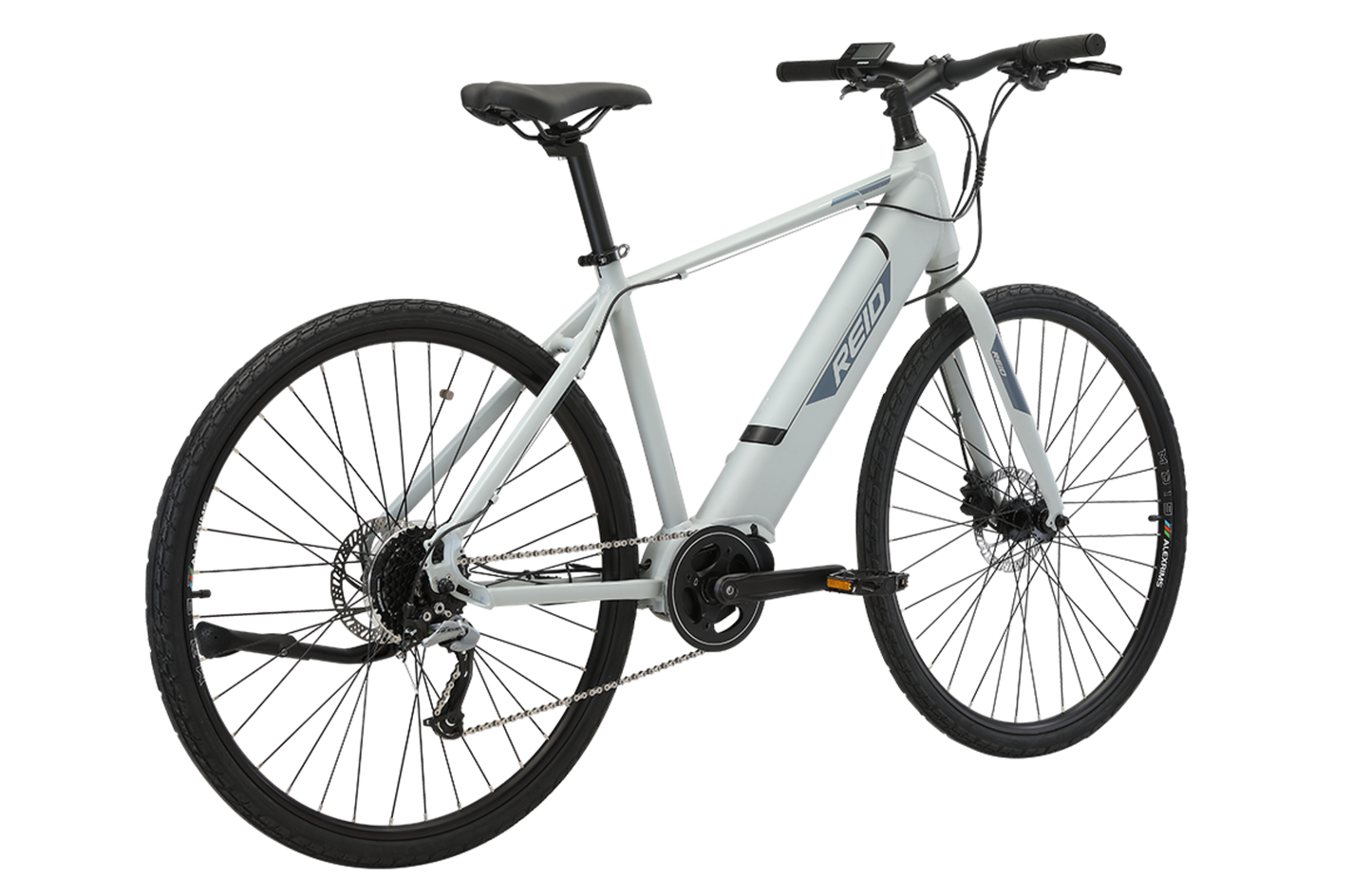 Blacktop 2.0 Electric Bike in Light Grey showing on rear angle from Reid Cycles Australia