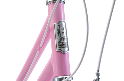 Ladies Classic Plus Vintage Bike in Pink showing Reid emblem on front tube from reid cycles australia