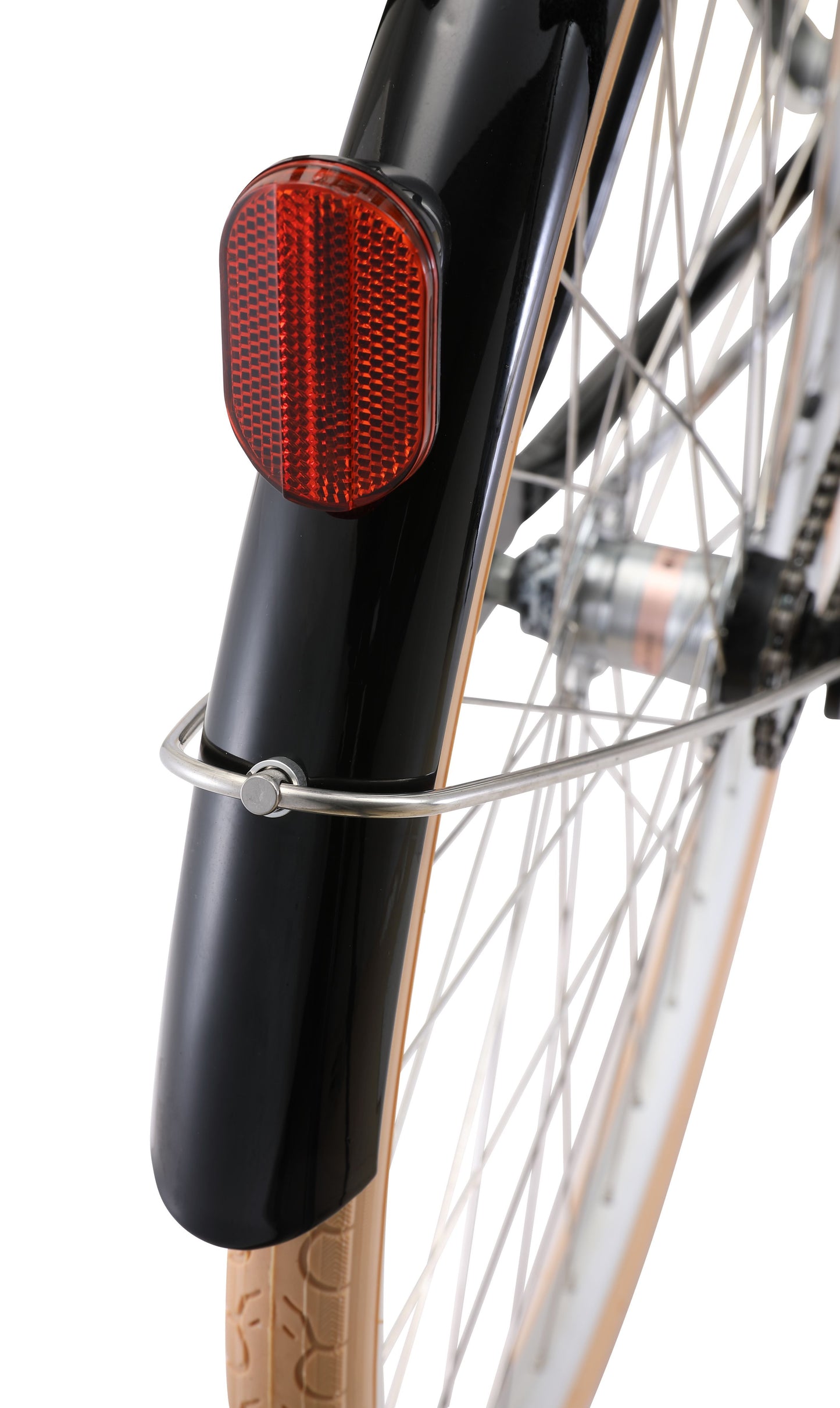 Ladies Deluxe Vintage Bike in Black showing rear mudguard and red reflector from Reid Cycles Australia