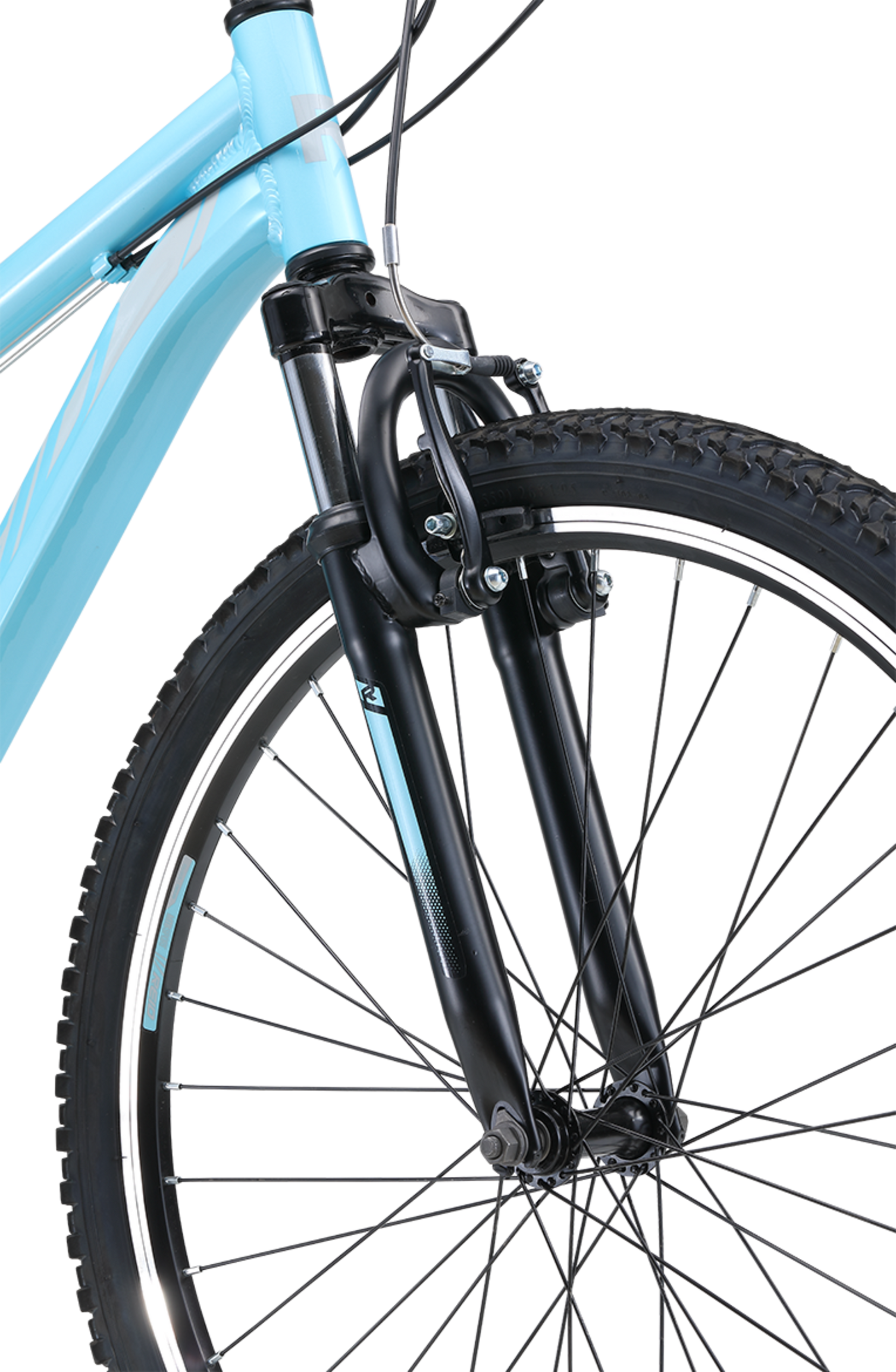 MTB Sport WSD Mountain Bike in Light Blue showing Zoom suspension fork from Reid Cycles Australia 