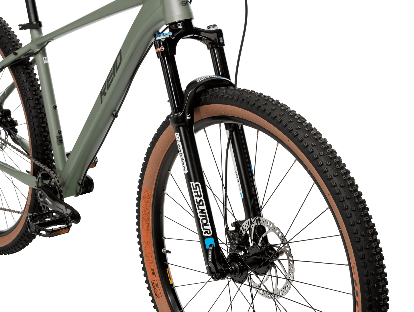Neon Trail Mountain Bike in Green showing Suntour fork from Reid Cycles Australia