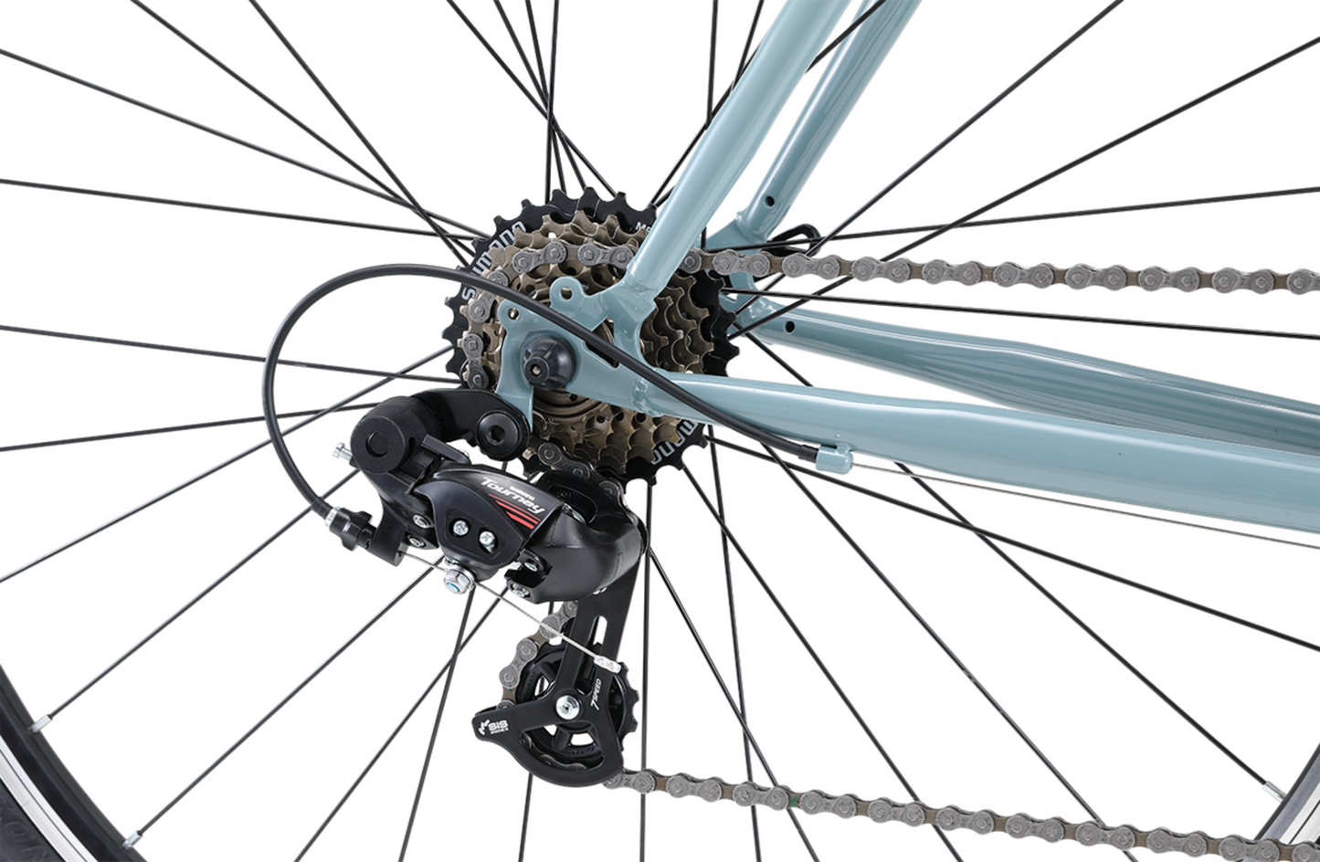 Original Gravel Bike in grey showing showing Shimano 7-speed rear derailleur from Reid Cycles Australia