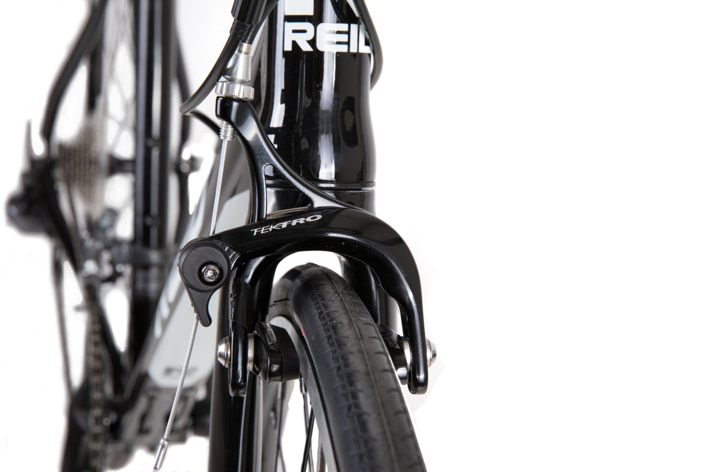 Osprey Road Bike in black showing Tekro dual pivot caliper brakes from Reid Cycles Australia