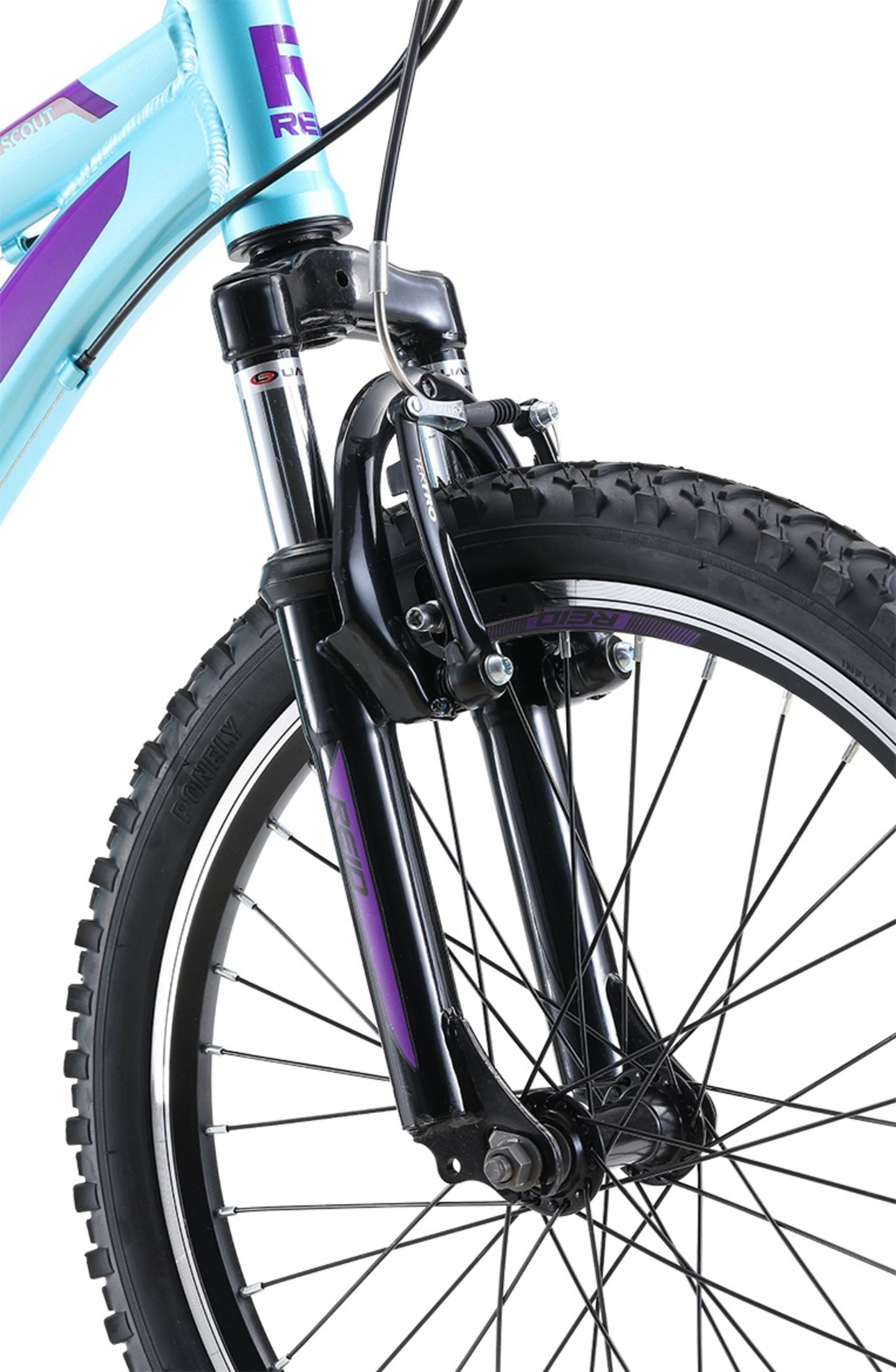 Scout 20" Kids Bike in light aqua showing front v-brakes from Reid Cycles Australia