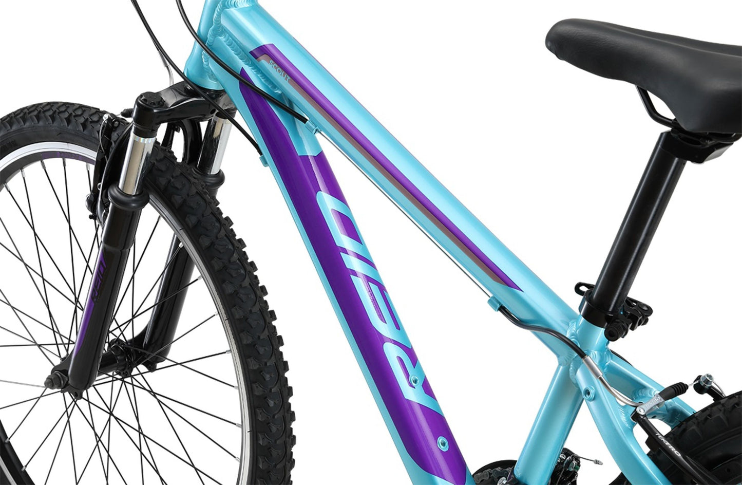 Scout 24" Kids Bike in light aqua showing MTB style bike frame from Reid Cycles Australia