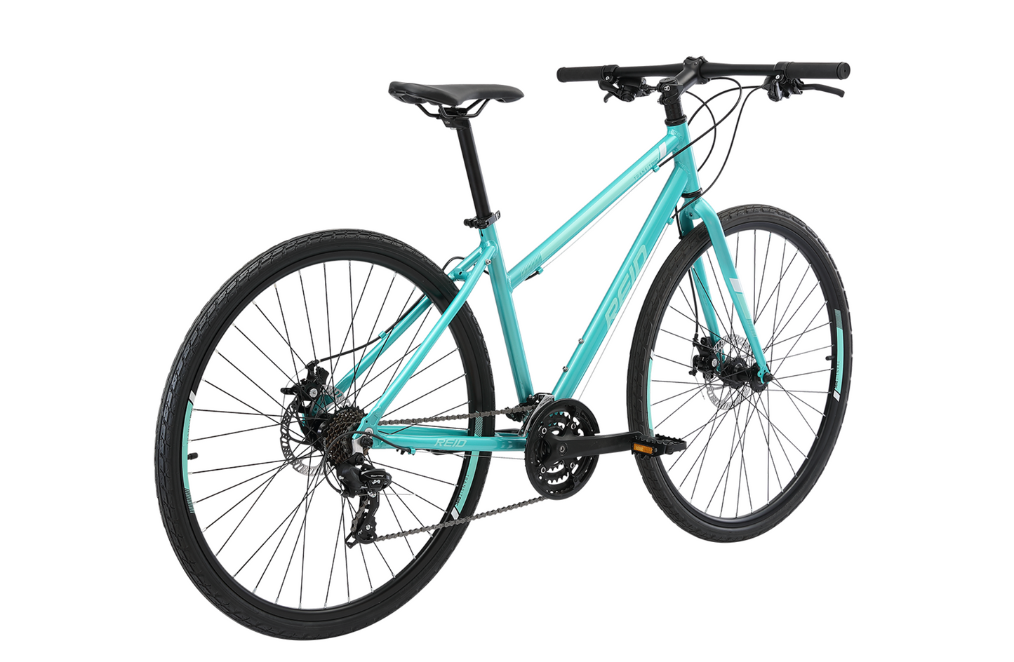 Transit Disc WSD women's commuter bike in green on rear angle from Reid Cycles Australia
