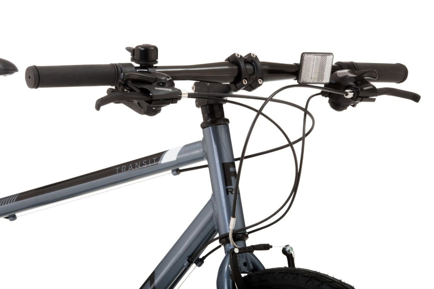 Transit Hybrid Commuter Bike in Grey showing flatbar handlebars from Reid Cycles Australia