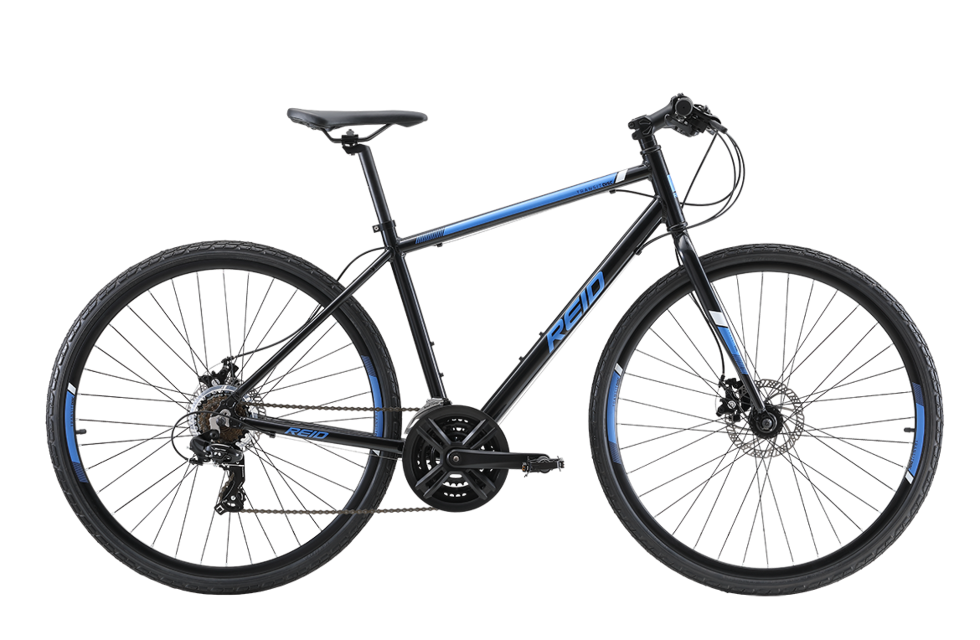 Transit Disc commuter bike in black with Shimano 7-speed gearing from Reid Cycles Australia 