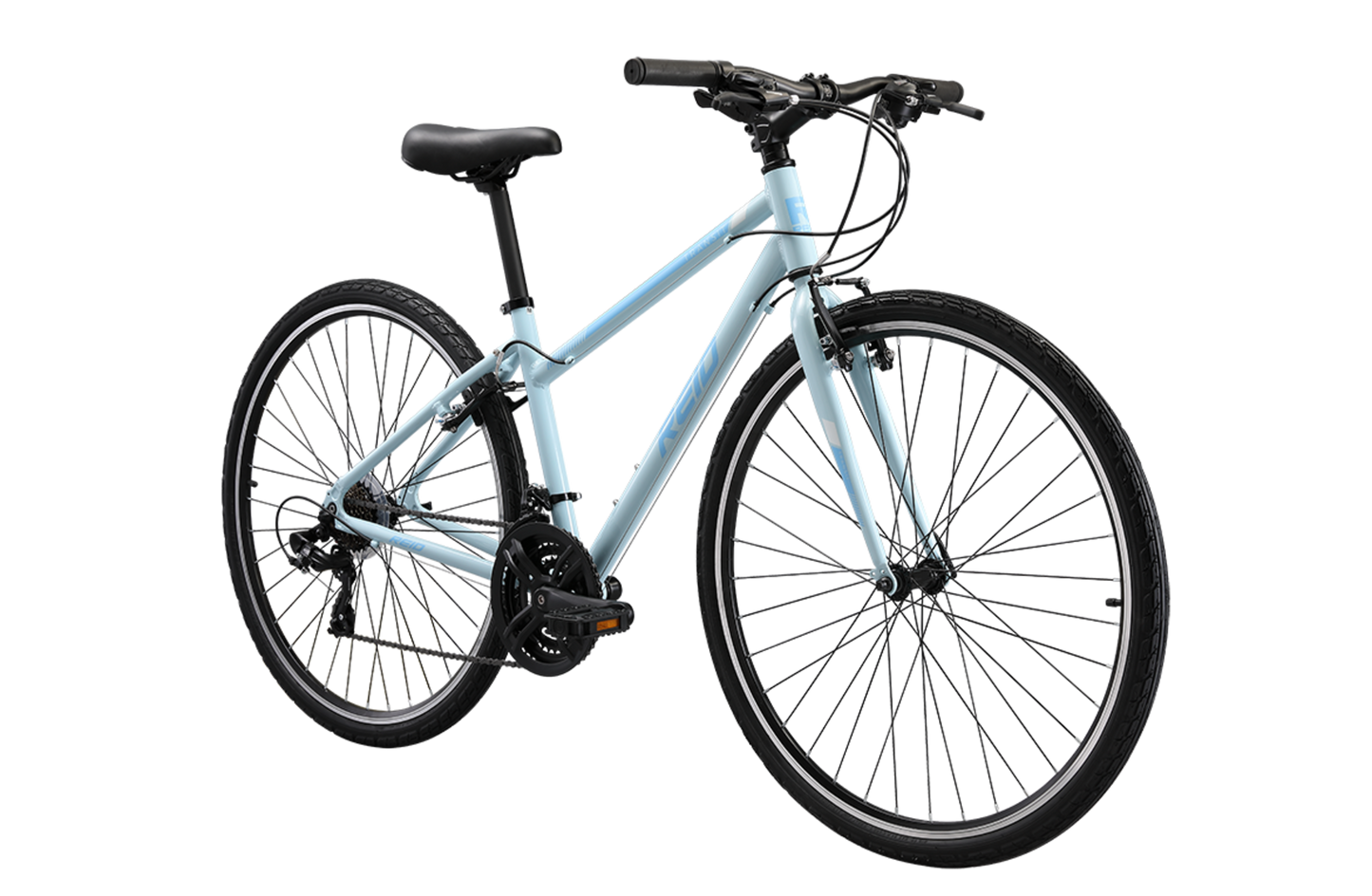 Transit WSD women's commuter bike in baby blue on front angle from Reid Cycles Australia