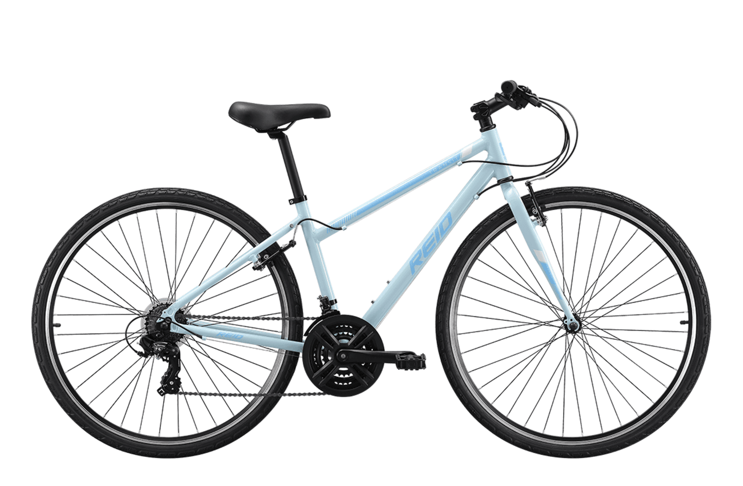 Transit WSD women's commuter bike in baby blue with Shimano 7-speed gearing from Reid Cycles Australia