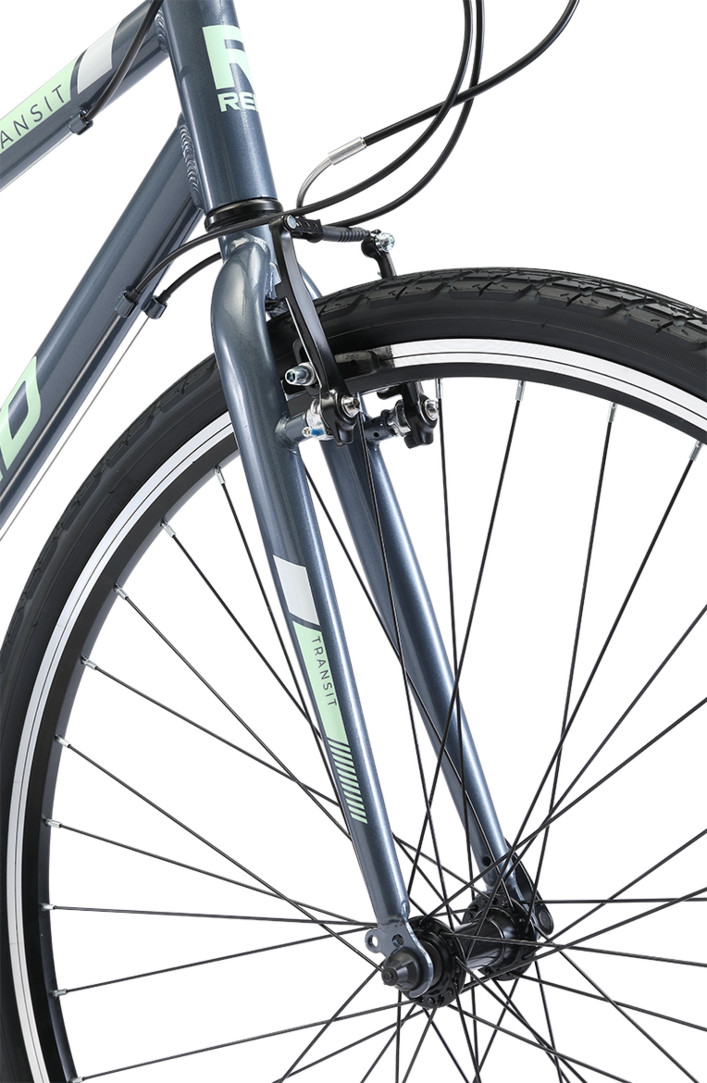 Transit WSD Grey women's commuter bike in grey showing front alloy v-brake from Reid Cycles Australia