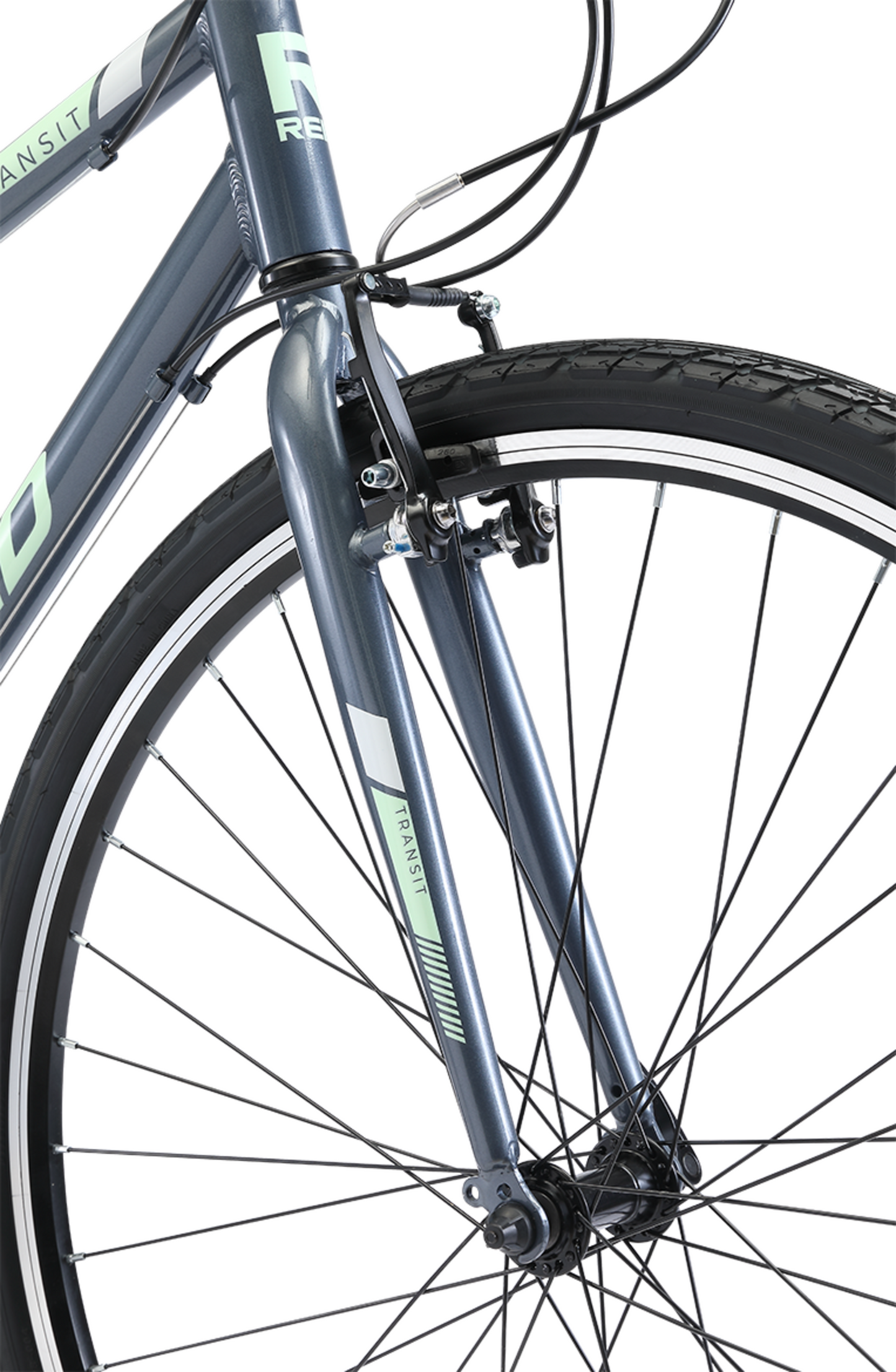 Transit WSD Grey women's commuter bike in grey showing front alloy v-brake from Reid Cycles Australia 