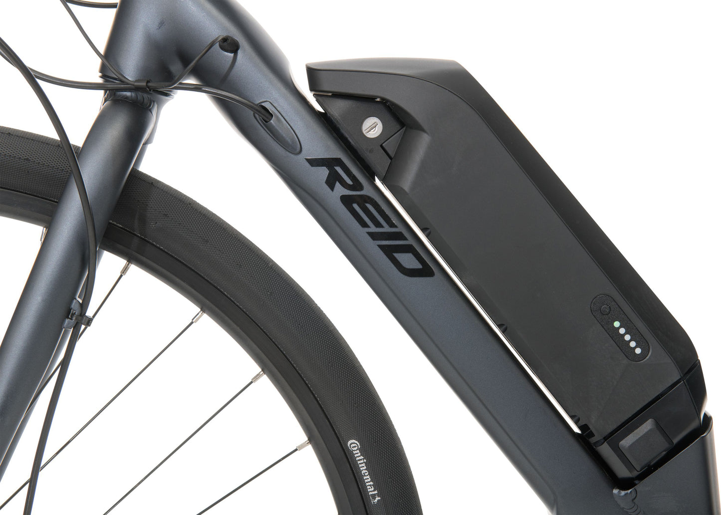 Urban+ Electric Bike in Black showing battery pack from Reid Cycles Australia