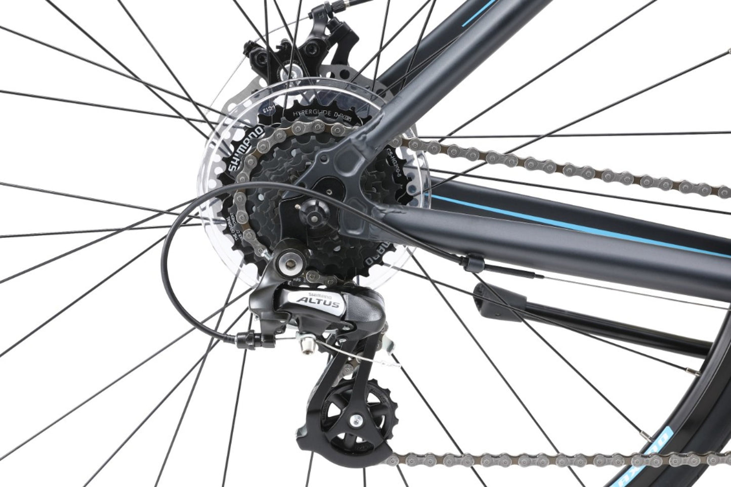 Urban X1 WSD Women's Commuter Bike in black showing Shimano 8-speed rear derailleur from Reid Cycles Australia
