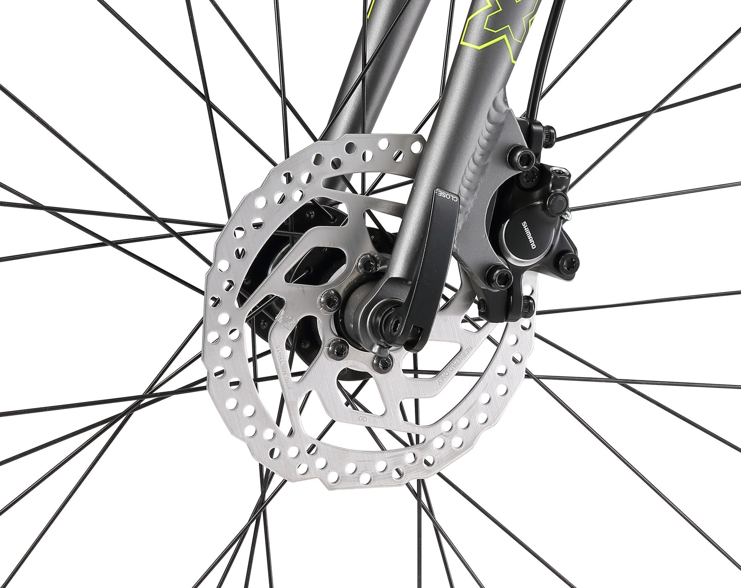 Urban X2.5 Hybrid Bike in charcoal showing front hydraulic disc brake from Reid Cycles Australia