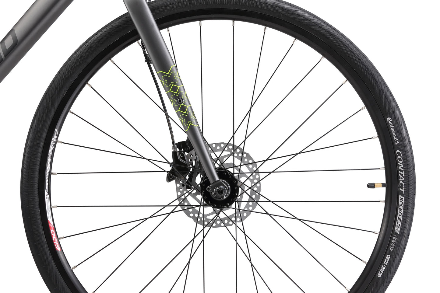 Urban X2.5 Hybrid Bike in charcoal showing front commuter tyre from Reid Cycles Australia