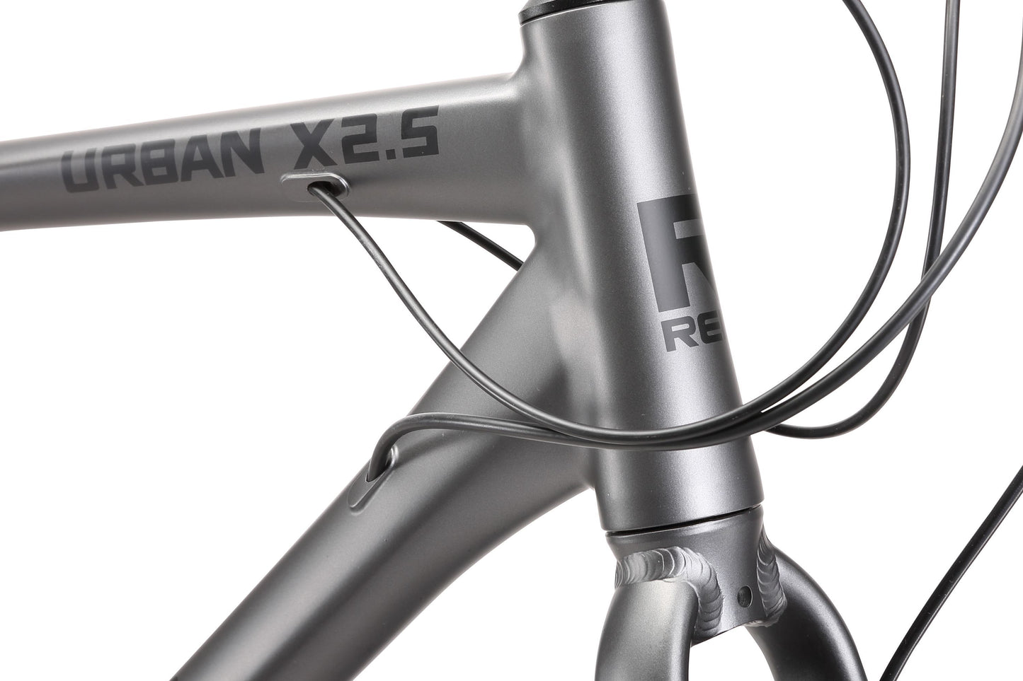 Urban X2.5 Hybrid Bike in charcoal showing Reid logo on bike frame from Reid Cycles Australia