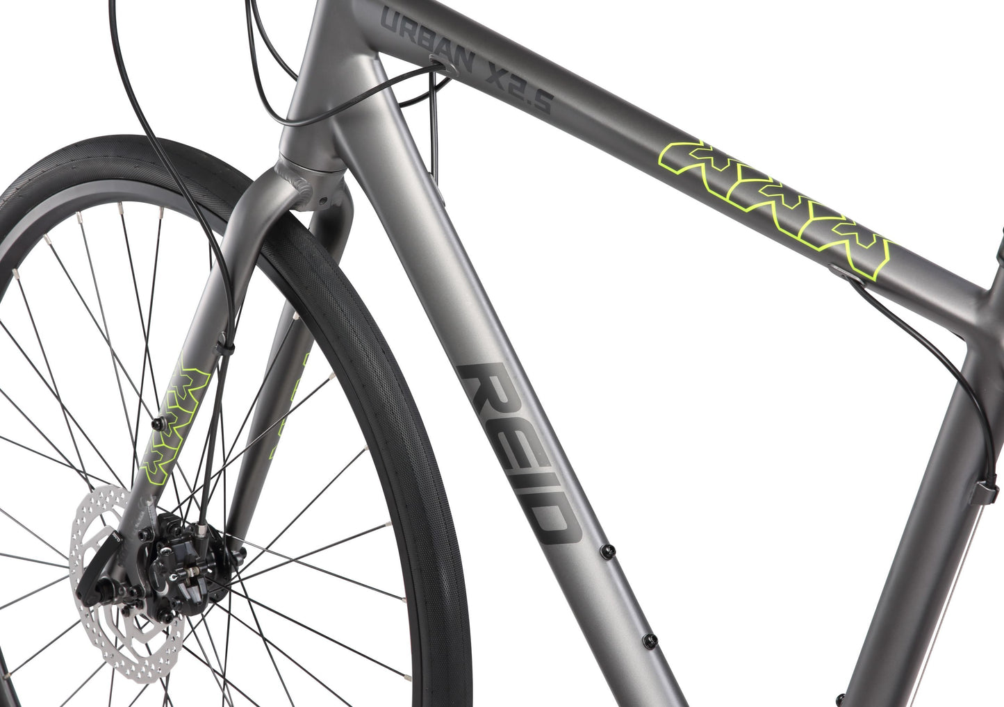Urban X2.5 Hybrid Bike in charcoal showing hybrid bike frame geometry from Reid Cycles Australia