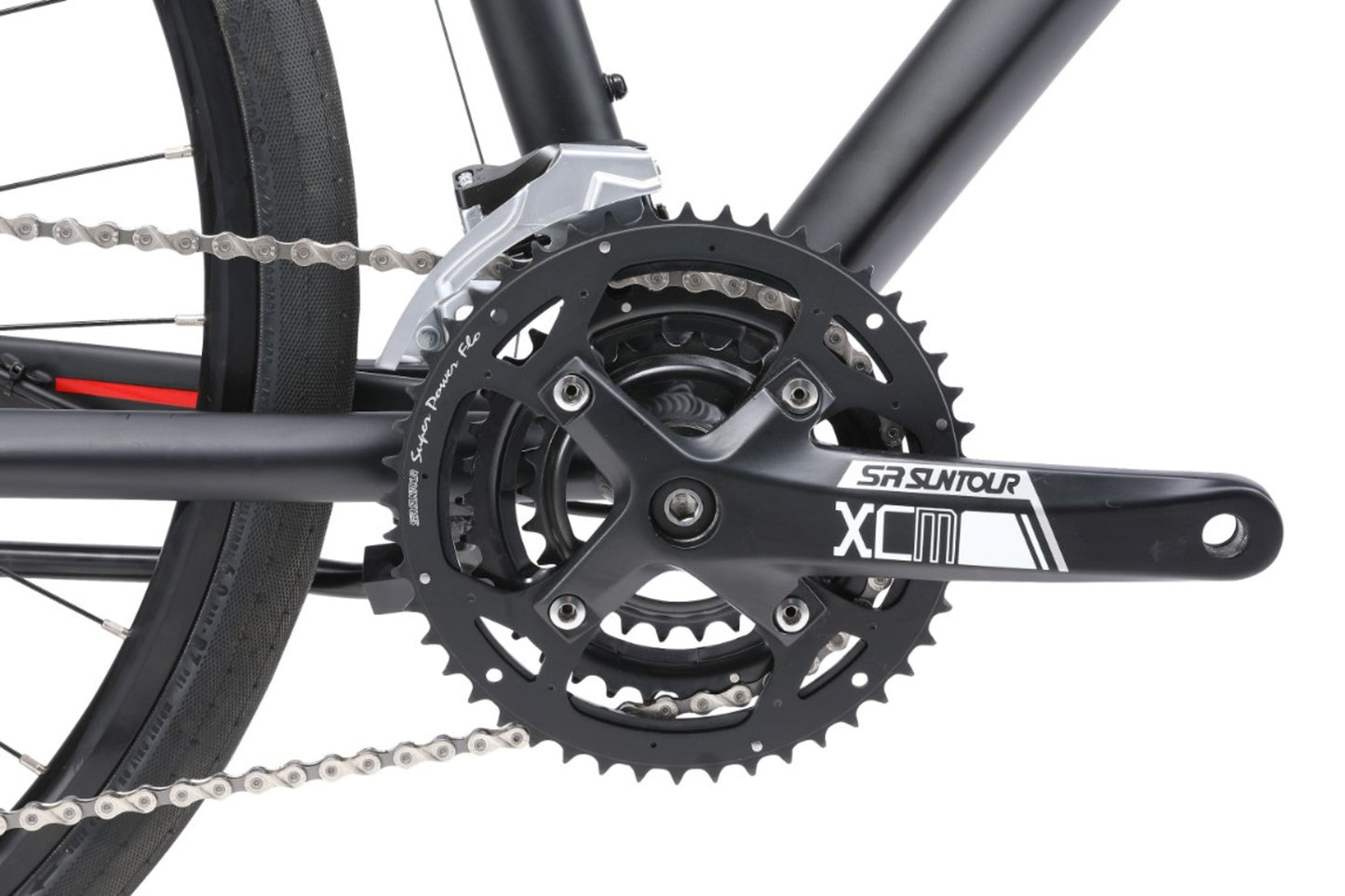 Urban X2 Hybrid Bike in Black showing drivetrain and pedal from Reid Cycles Australia