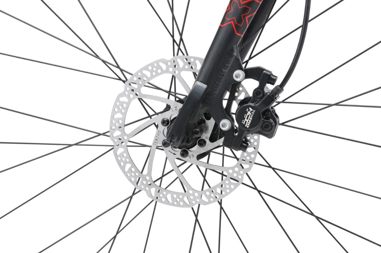 Urban X2 Hybrid Bike in Black showing front hydraulic disc brakes from Reid Cycles Australia