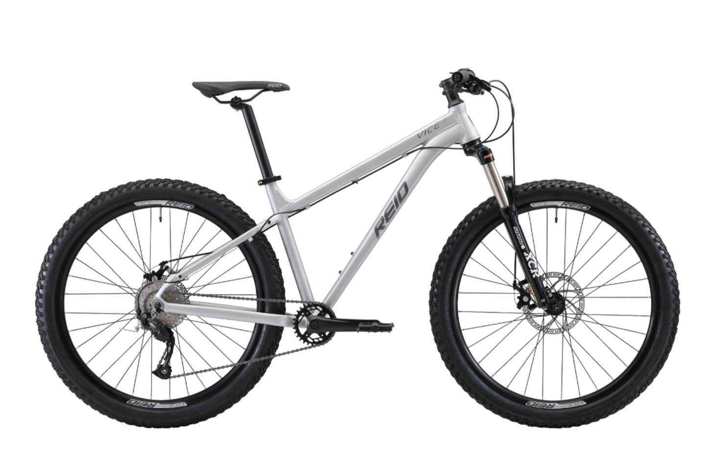 Vice 1.0 Mountain Bike in Grey with 9-speed gearing and 27.5 Plus tyres from Reid Cycles Australia