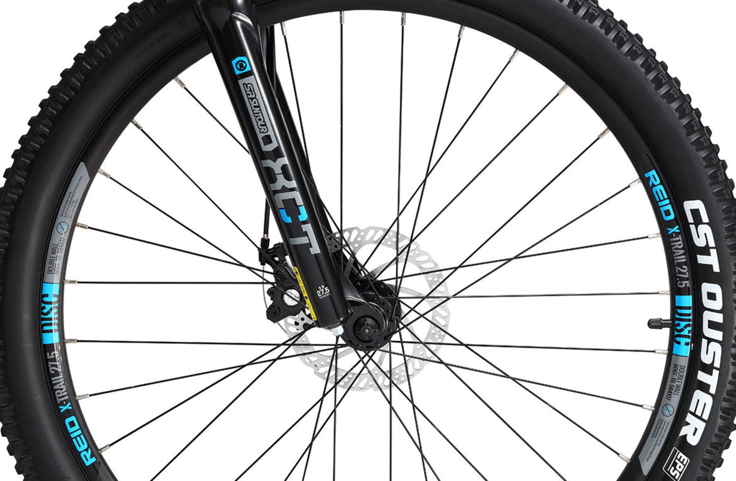 X-trail Mountain Bike in Gloss Black showing Suntour suspension fork from Reid Cycles Australia 