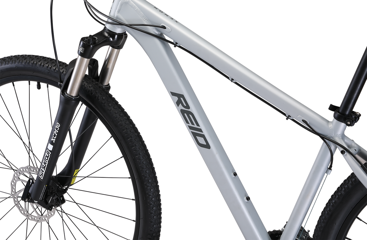 Xenon Trail Mountain Bike in grey showing MTB bike frame geometry from Reid Cycles Australia