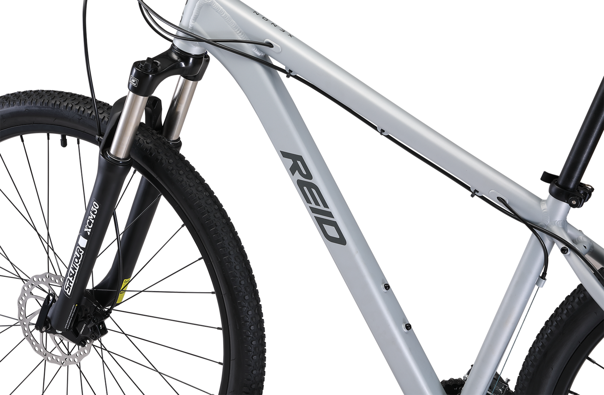 Xenon Trail Mountain Bike in grey showing MTB bike frame geometry from Reid Cycles Australia