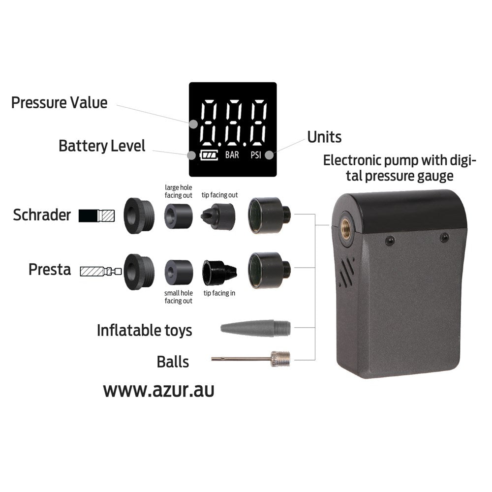 Azur USB Tyre Pump with Gauge