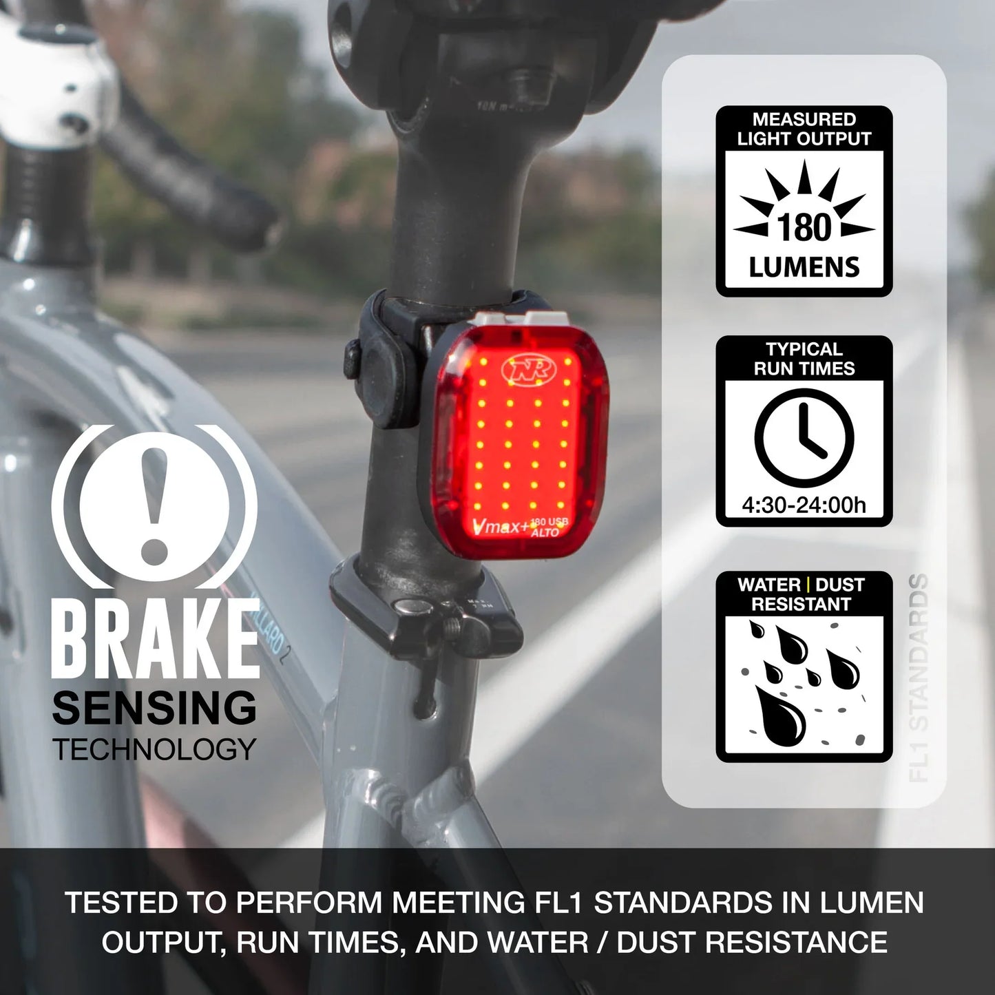 NiteRider Vmax+ 180 ALTO USB-C Rear Light with Brake Sensing