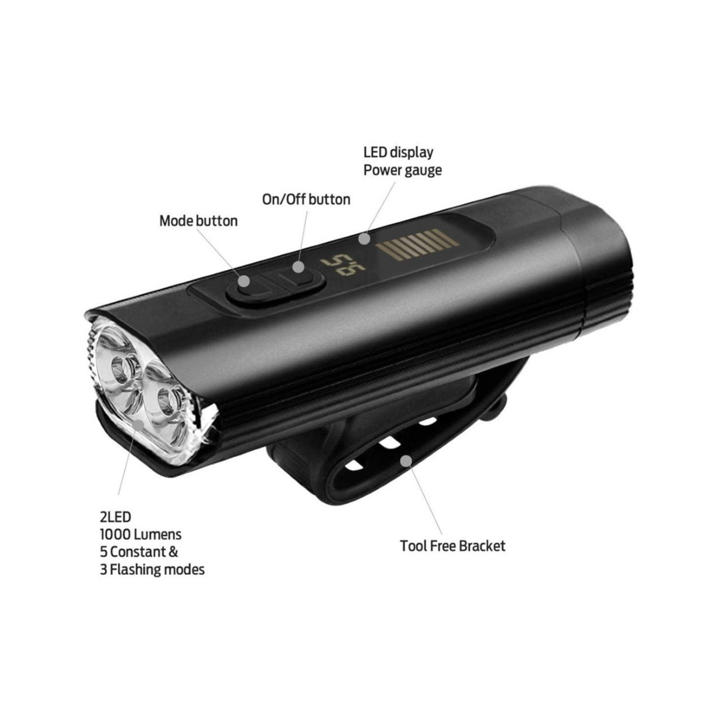 Azur Crux Front Light 1000 Lumens with Power Bank