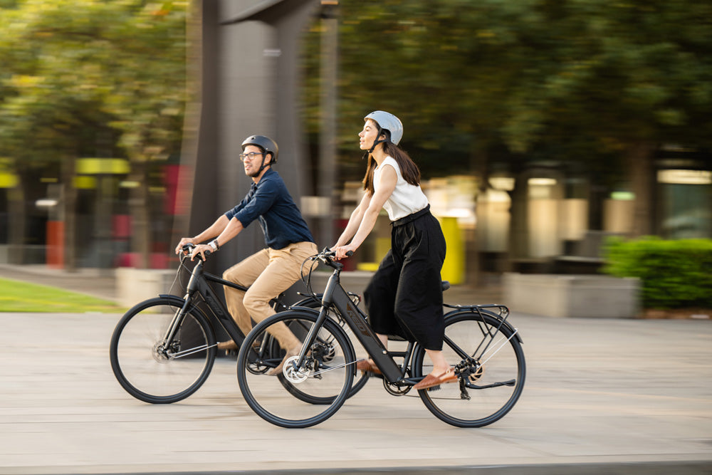 Couple Riding Electric Bikes