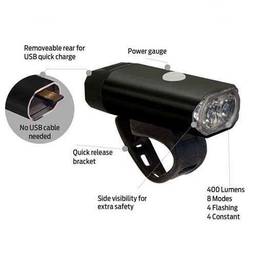 Azur Fusion 400 USB Headlight Black