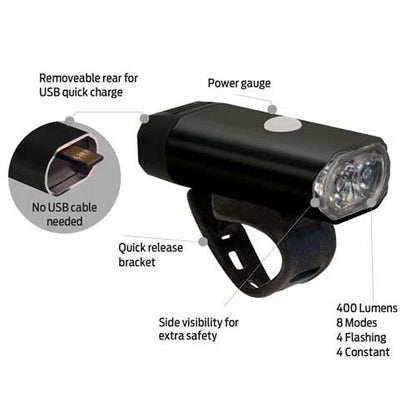 Azur Fusion 400 USB Headlight Black