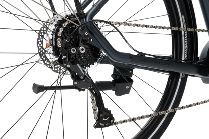 Adventure eBike in Charcoal showing shimano 9-speed rear derailluer from Reid Cycles Australia