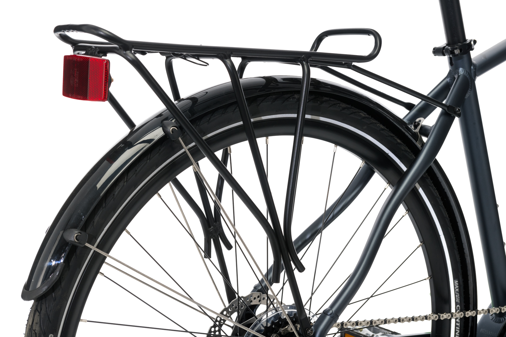 Adventure eBike in Charcoal showing rear pannier rack and mudguard from Reid Cycles Australia 