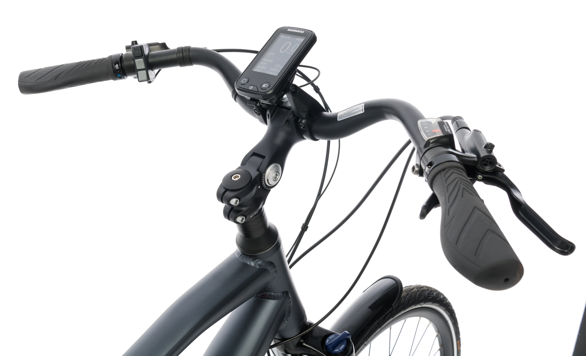 Adventure eBike in Charcoal showing handlebars from Reid Cycles Australia