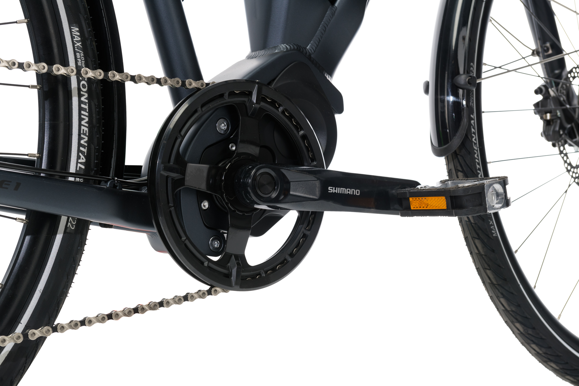 Adventure eBike in Charcoal showing drivetrain and pedal from Reid Cycles Australia 