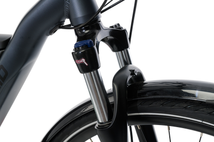 Adventure eBike in Charcoal showing Suntour fork from Reid Cycles Australia 