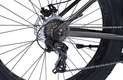 Alpha Fat Bike in Charcoal showing Shimano 7-speed rear derailleur from Reid Cycles Australia 