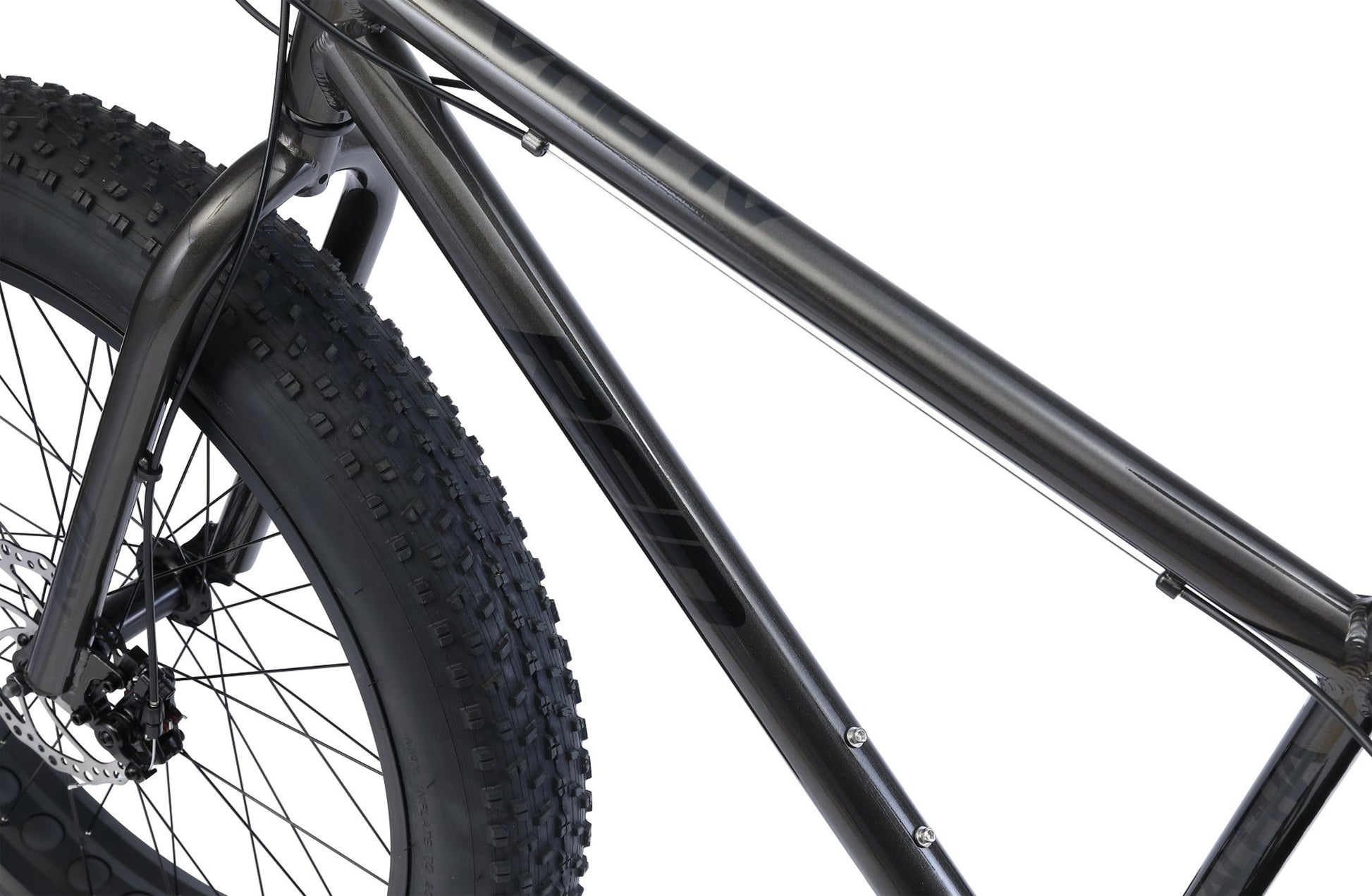 Alpha Fat Bike in Charcoal showing Reid logo on bike frame from Reid Cycles Australia