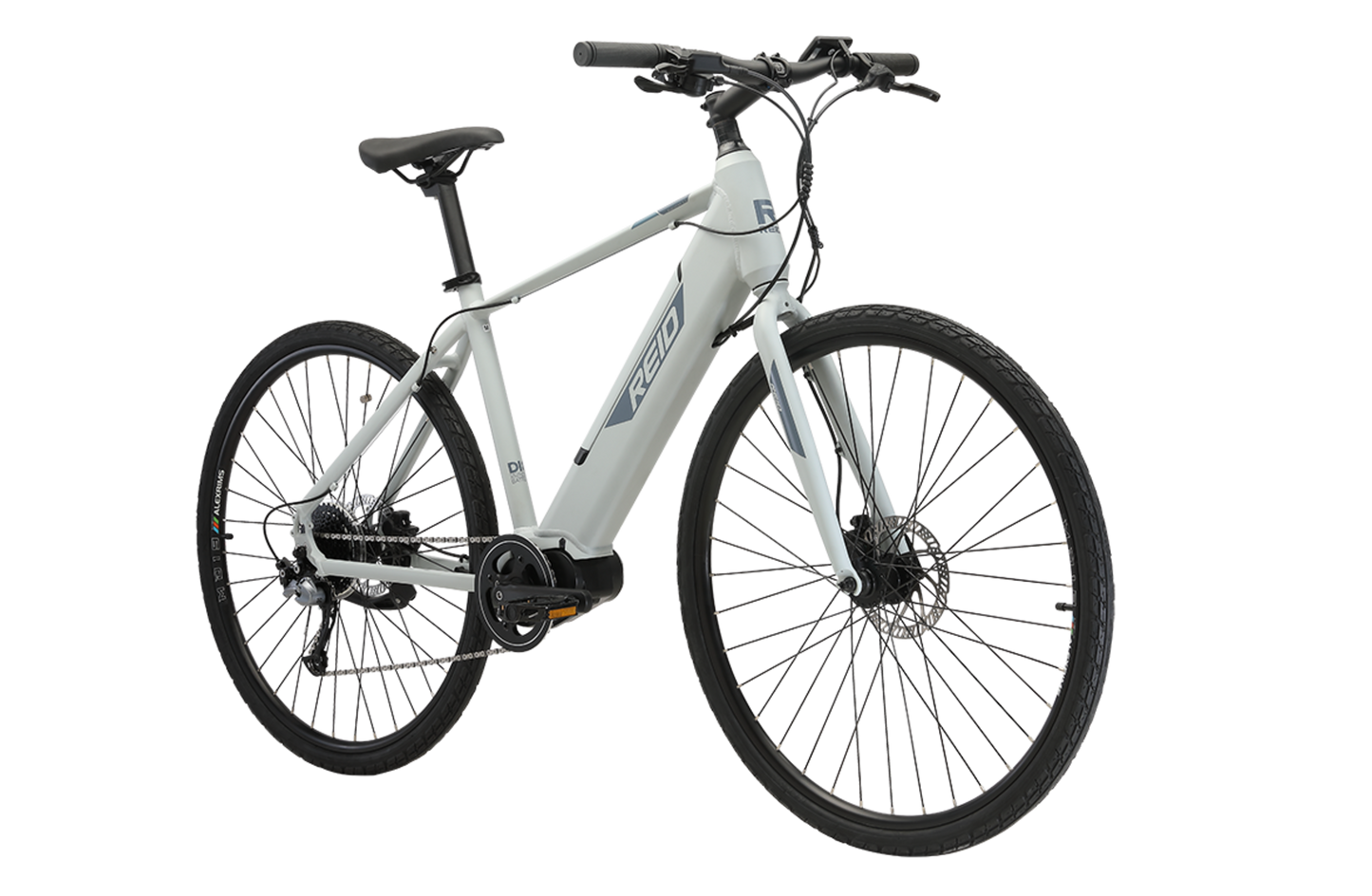 Blacktop 2.0 Electric Bike in Light Grey showing on front angle from Reid Cycles Australia