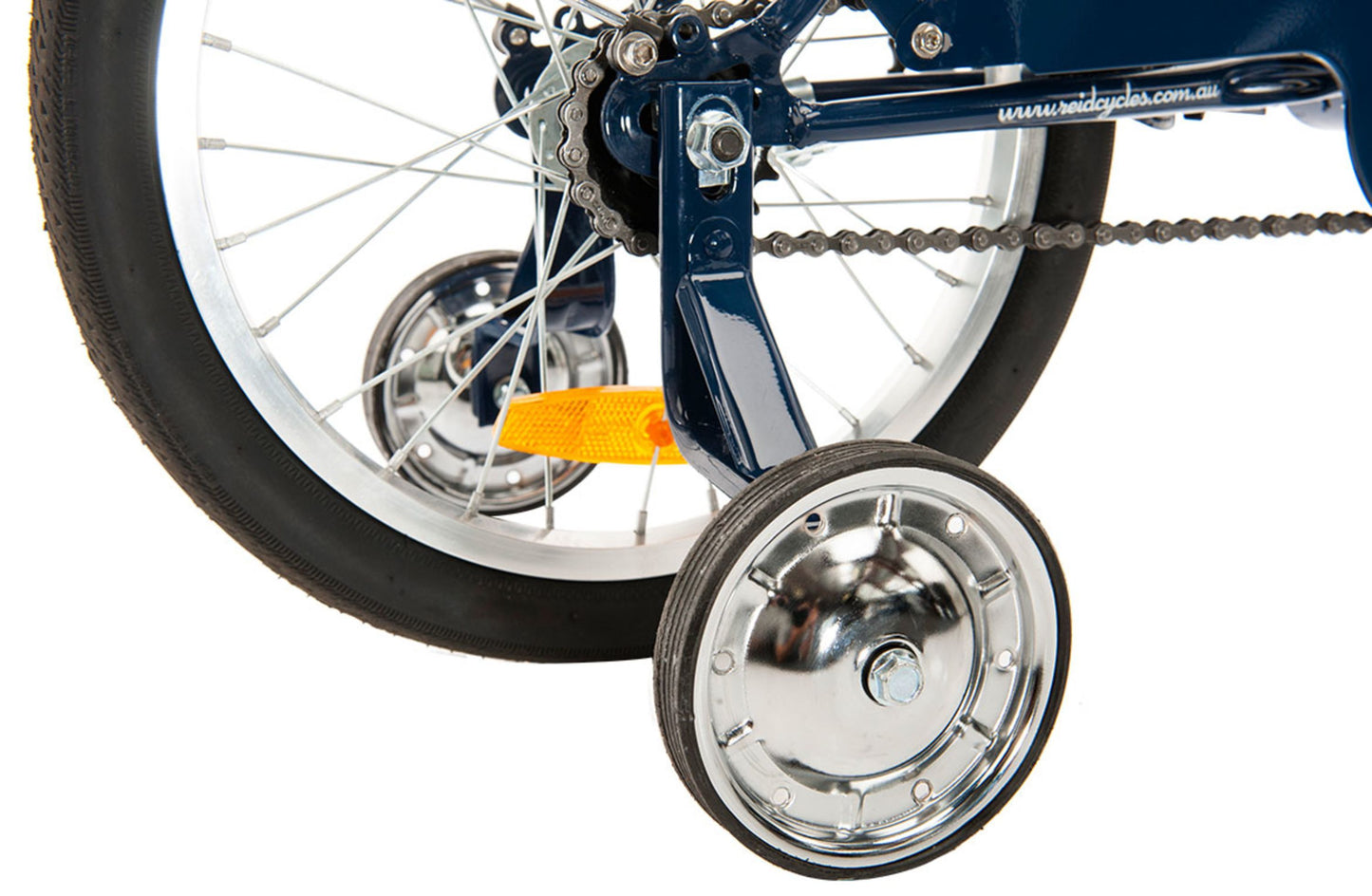 Roadster 16" Retro Style Bike in Navy showing training wheels from Reid Cycles Australia 